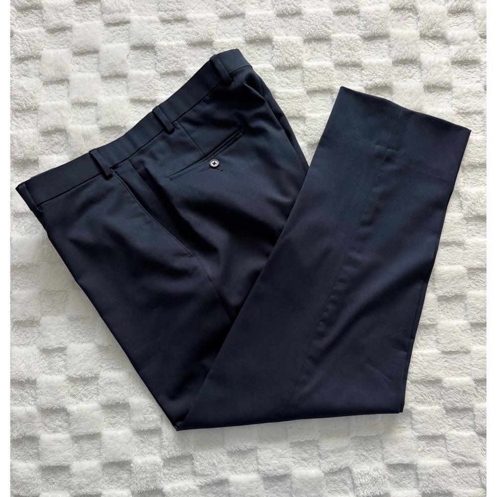 Hart Schaffner Marx Mens Navy Blue Wool/Spandex Dress Pants 36R -EUC